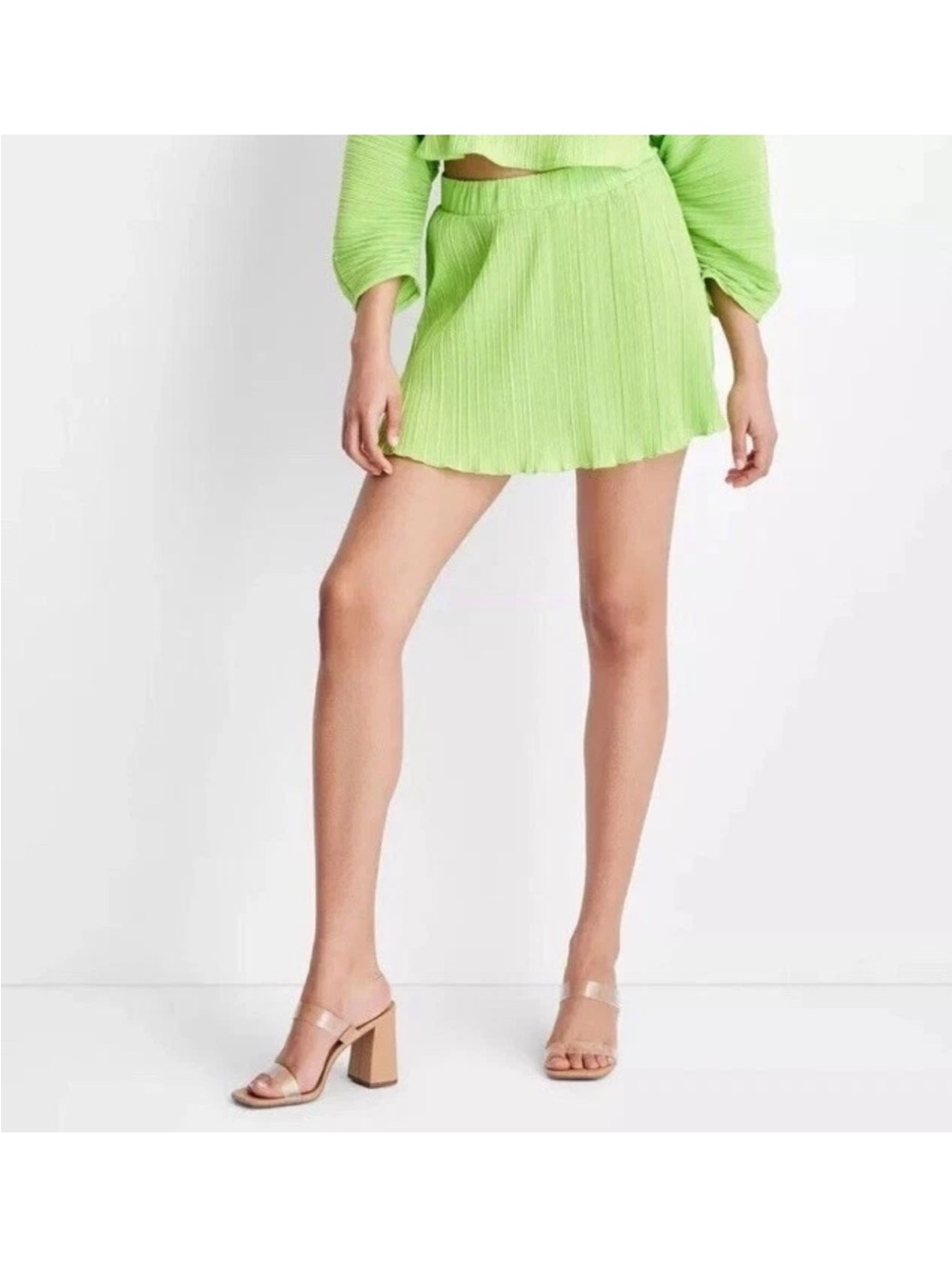 Future Collective Plisse Pleated Mini Skirt XL Gabriella Karefa-Johnson Neon